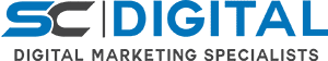 SC Digital - Digtal marketing specialists website logo with blue font and grey tagline