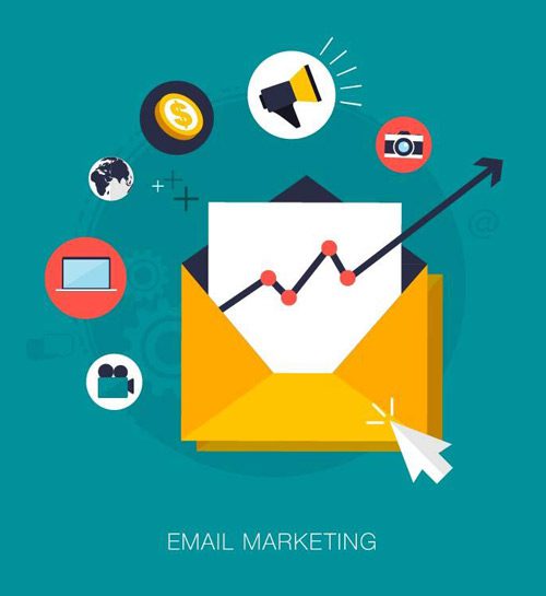 A graphic representing components of email marketing.