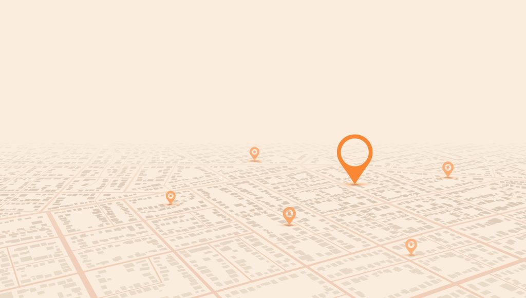Digital map with location pins representing geographic targeting strategy for Google Ads campaigns